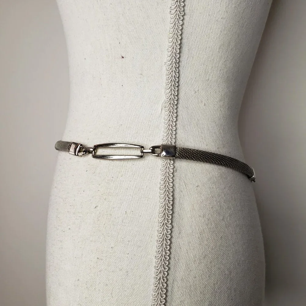 Silver Tone Mesh Metal Skinny Chain Belt‎ OS